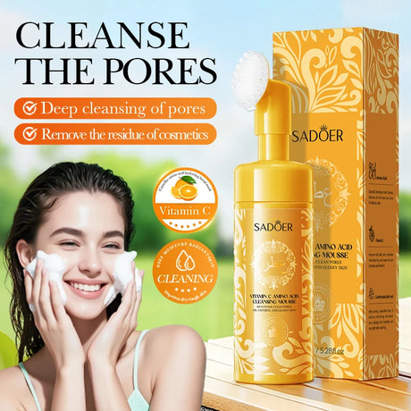 SADOER Vitamin C Facial Cleanser Deep Cleansing Face Wash Foam Moisturizing Whitening Face Wash Massage Cleansing Foam Skin Care