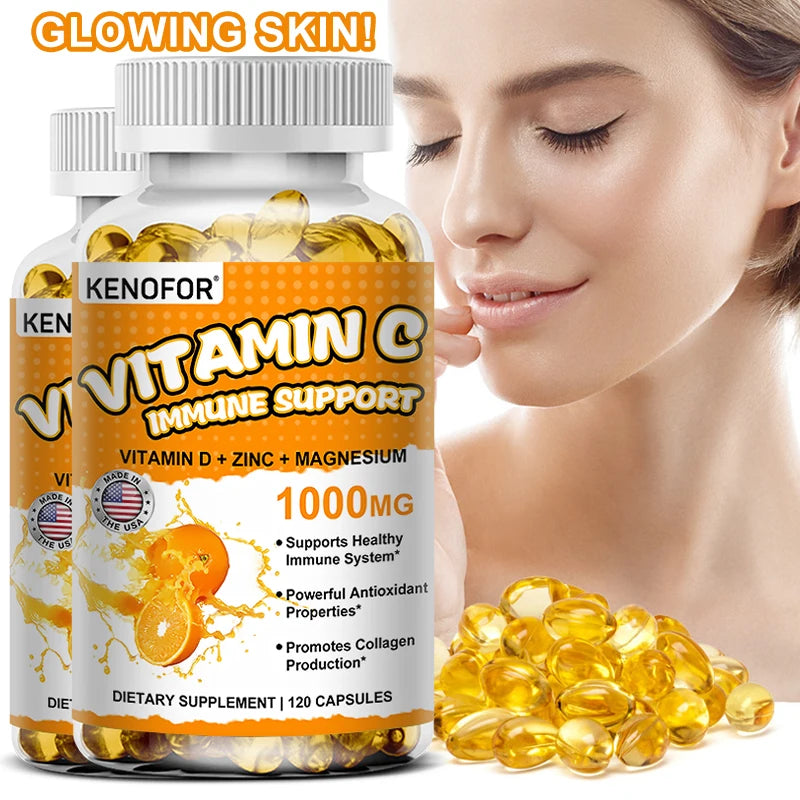 Vitamin C Capsules, Antioxidant, Support Immune System, Cellular Energy Production, Skin Brightening & Collagen Synthesis