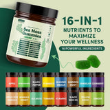 Sea Moss Gummies 16-in-1 Ashwagandha Black Seed Oil Bladder Wrack Turmeric Vitamin C D3 with Manuka Burdock Root Dandelion Apple