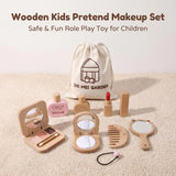Kids' Pretend Makeup Toy Wooden Role‑play Dress‑up Vanity Gift Makeup Bag Set for Girls