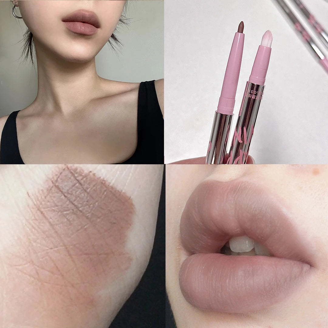 Lip Shadow Liner Pen Matte Lipstick Base Silver Tube Waterproof Lasting Lip Contouring Non-stick Cup Lipliner Pencil With Brush