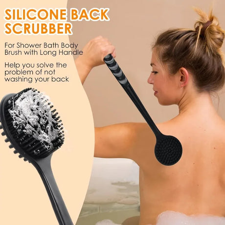 4PCS Long Handle Silicone Bath Brush Set for Body Back Face Gentle Exfoliating Massage Deep Cleaning with Non Slip Grip