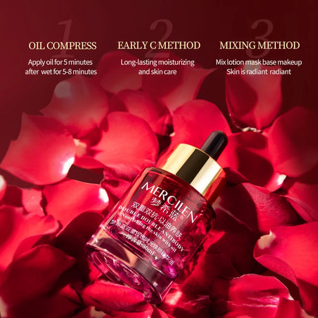 Mercilen Double Rose Time Revitalizing Essence Oil 30ml, Moisturizes, Nourishes, and Firms the Skin, Daily Facial Skin Care Essence, Makes Skin Look Younger, Contains Rose Essential Oil and Plant-Based Squalane, Suitable for