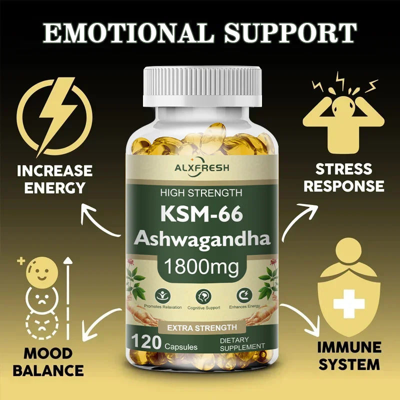 Ashwagandha Capsules Support Antioxidant Lipid-lowering Stress-relief Improve Sleep Enhance Immunity Increase Energy and Focus