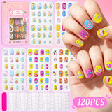 120Pcs Children's Press on Nails Kids Cartoon Acrylic Fake Nails Tips Kawaii Girl Full Cover Short False Nails With Jelly Glue#@