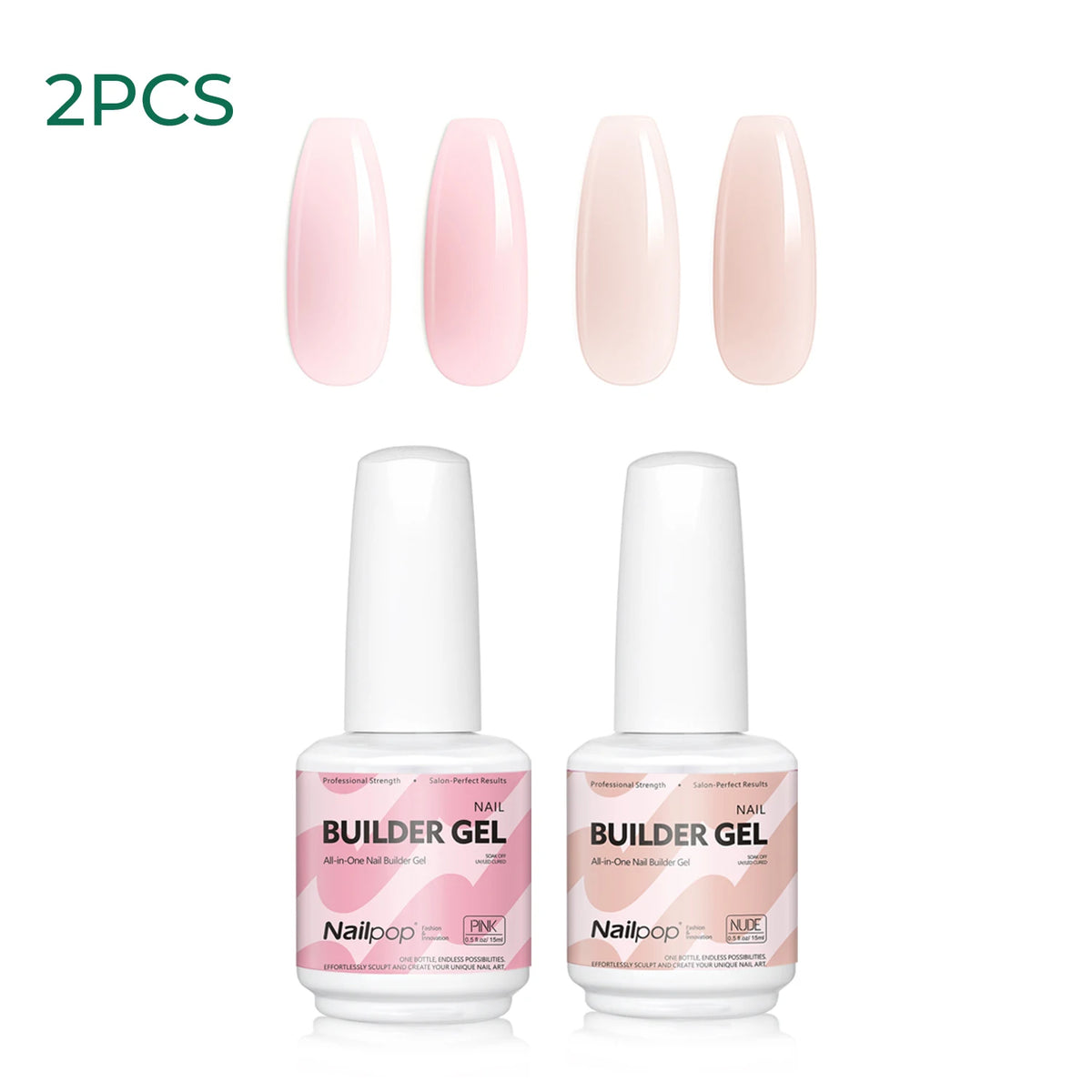 Nailpop 15ml Builder Gel Nail Polish for Nail Apex & Extension Strengthener Upgraded Soak Off UV Gel Rhinestone Glue 4 Colors