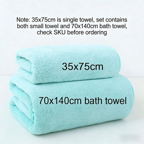 Solid Color Coral Fleece Thickened Towel Set - Soft Absorbent Bath Towels for Home Gym Face Washing - Soft Towels Set