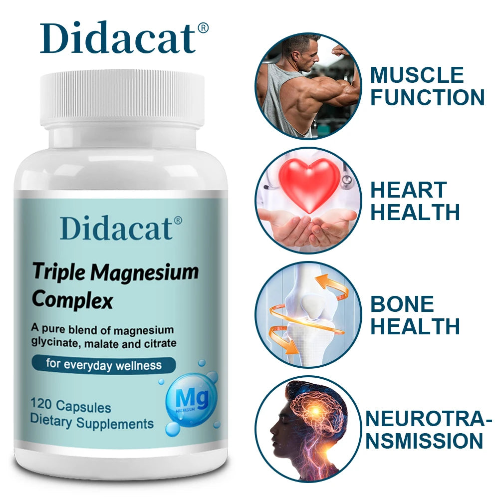 Triple Magnesium Complex Capsules, Supports Bone Strength, Muscle Relaxation, Cardiovascular Wellness and Night Sleep Quality