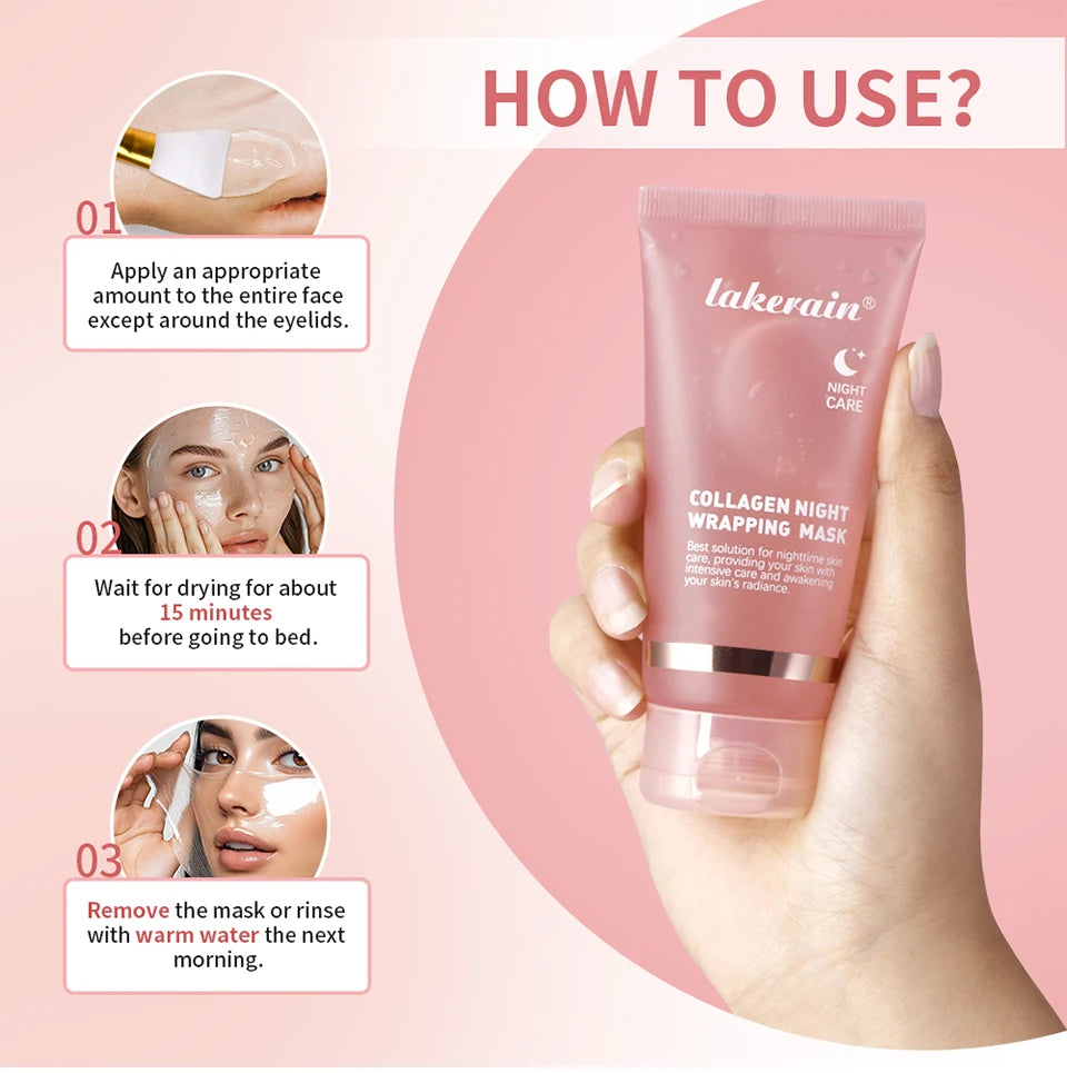 Collagen Overnight Wrapping Peel Off Facial Mask Set Korean Collagen Night Wrapping Mask Deeply Hydrates Night Care Mask Cream