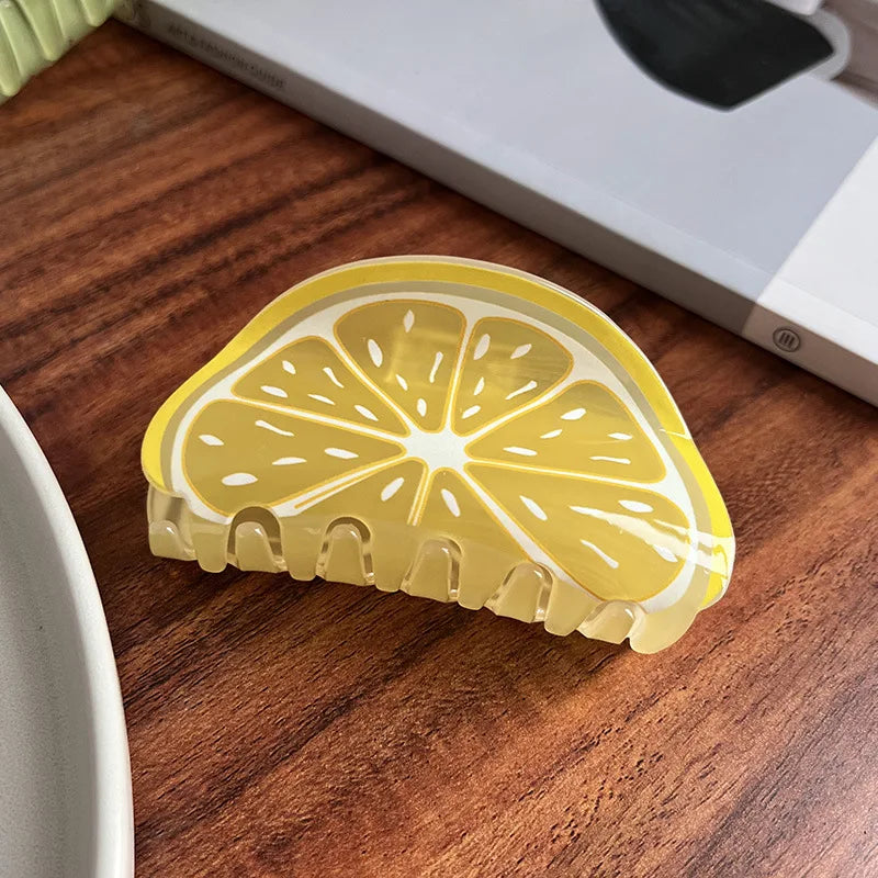 Cute Acrylic Watermelon Kiwifruit Lemon Fruits Large Size Hair Clip Claw For Women New Transparent Geometric Hair Accessories
