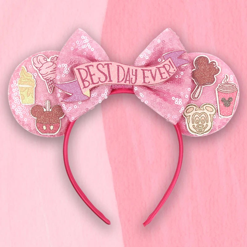 2026 Disney Trip Mickey Ears Headband For Girls Sequin Castle Bow Hairband Cartoon Character Cosplay Hair Accessories Kids Party