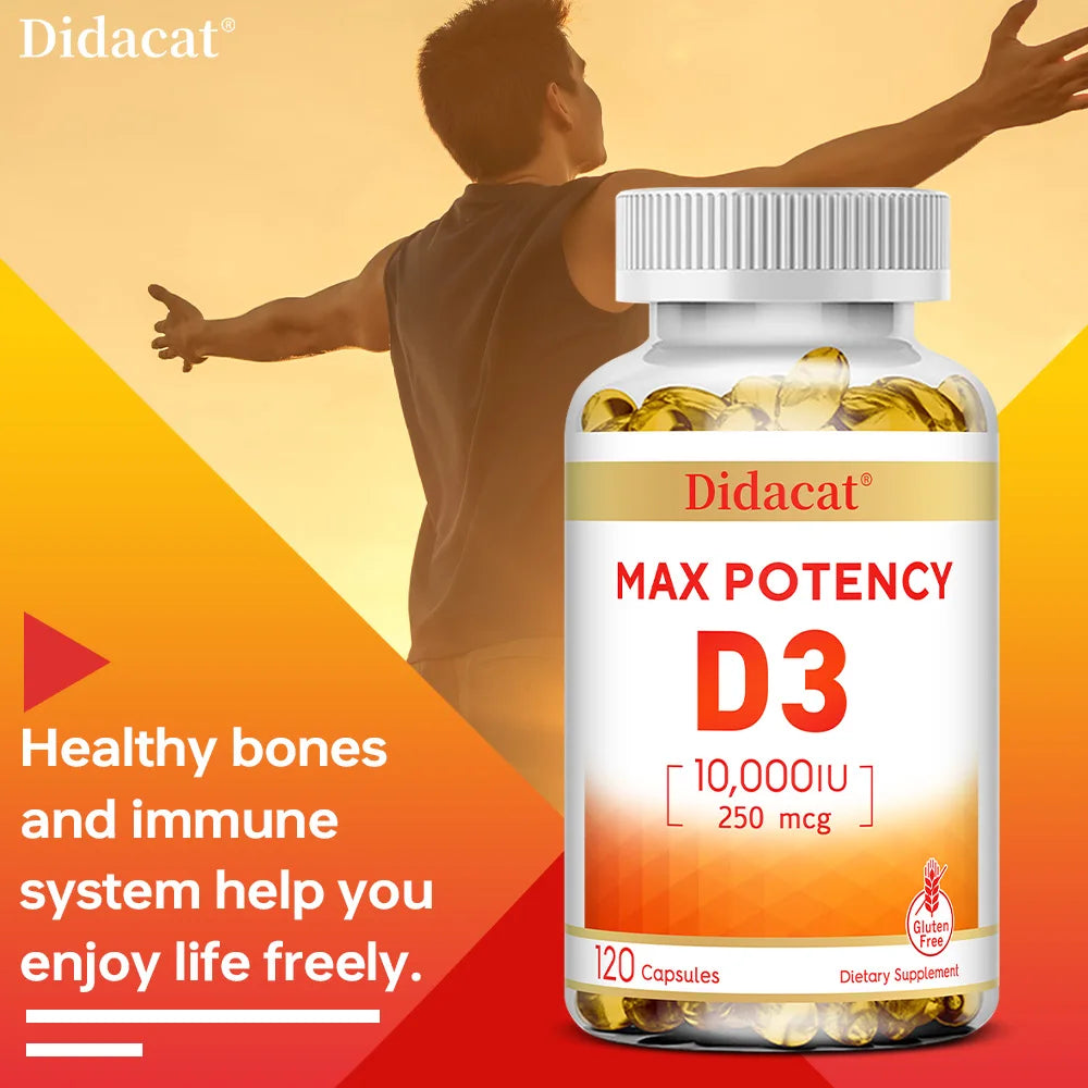 Vitamin D3 10,000 IU (250 mcg), Supports Immune Health, Calcium Absorption Muscle Function & Bone Strength, Dietary Supplement