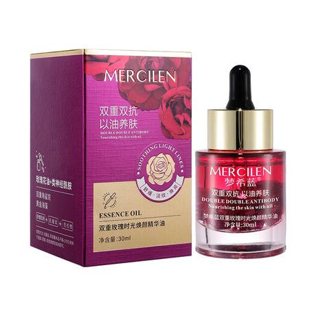 Mercilen Double Rose Time Revitalizing Essence Oil 30ml, Moisturizes, Nourishes, and Firms the Skin, Daily Facial Skin Care Essence, Makes Skin Look Younger, Contains Rose Essential Oil and Plant-Based Squalane, Suitable for