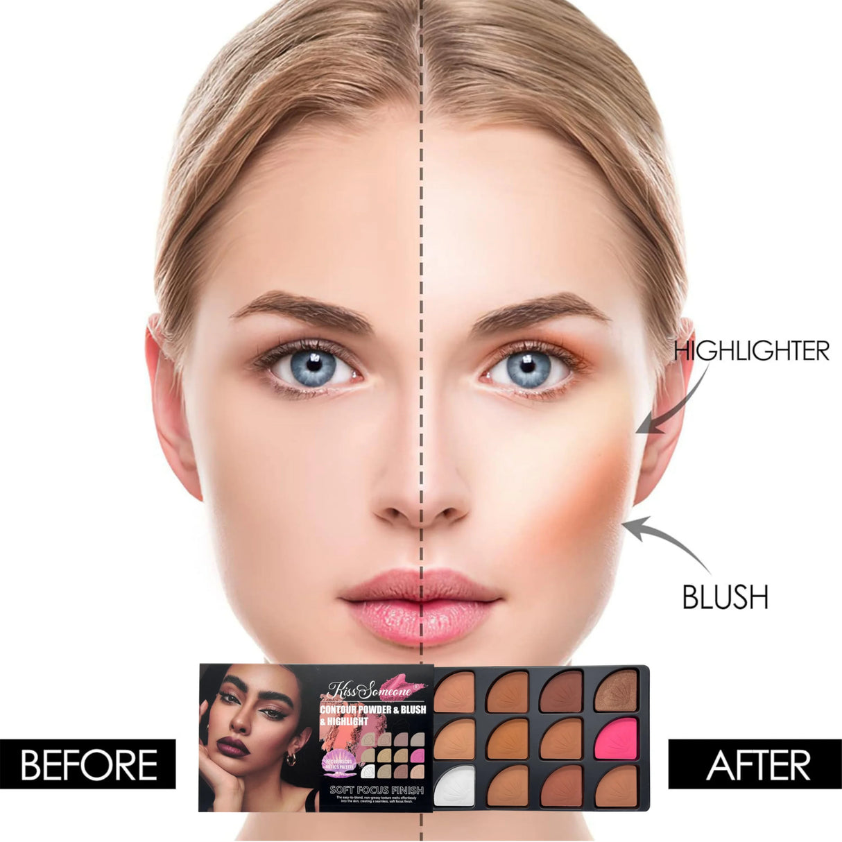 12 Colors Contour Palette，Blush Highlighter Bronzer Powder All in One Makeup Palettes，Blendable Matte Shimmer Illuminator Palett