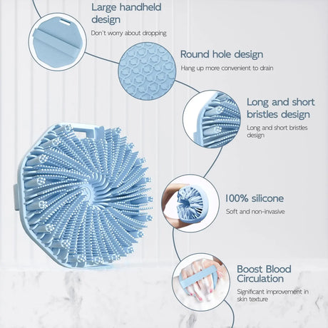 Silicone Body Scrubber Shower Brush Exfoliating Shower Scrubber with Non-Slip Hand Strap Silicone Body Buffer for Use in Shower