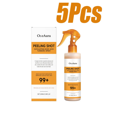 Exfoliating Kojic Acid Turmeric Spray Gently Peeling Solution Hydrating Skin Brightening Mist for Smooth Skin Back & Foot Care