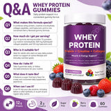 Protein Gummies with Whey Creatine Collagen 12g Protein Muscle Support Energy Nutrition Sugar Free Fitness Supplement 60 Gummies