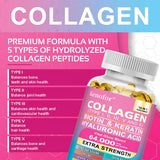 Multi Collagen Capsules - Types I, II, III, V & X Biotin Keratin Hyaluronic Acid MSM Zinc Magnesium,Hair Skin and Nails Vitamins