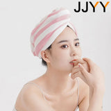 JJYY Microfiber Strong Absorbent Microfiber Dry Hair Towel Absorbent Quick Dry Striped Shower Cap  Bathroom Accessories