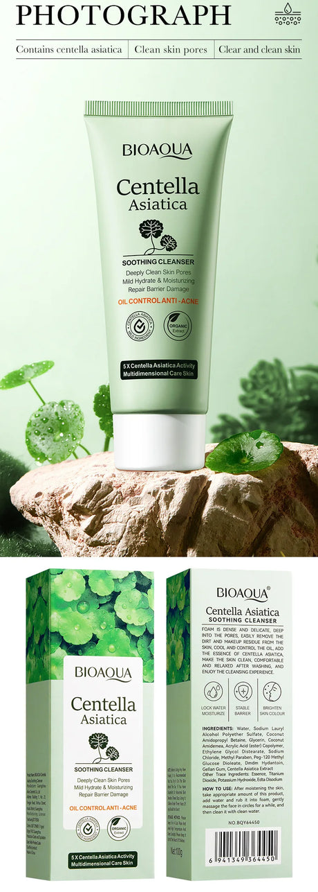 BIOAQUA Centella Asiatica Facial Cleanser Moisturizing Oil Control Face Cleansing Face Wash Foam Facial Cleanser Skin Care