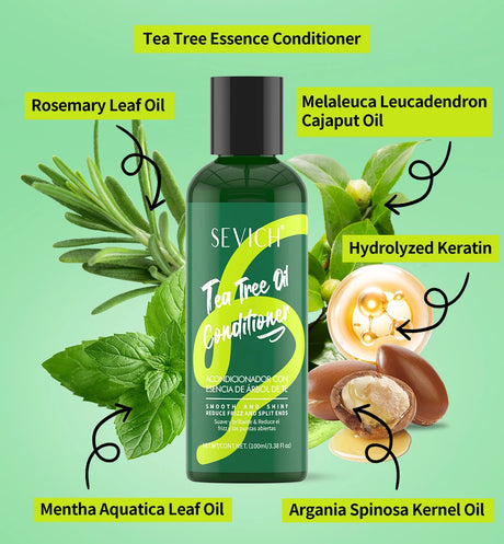 Tea Tree Essence Shampoo Hair Conditioner Set Deep Cleaning Moisturizing Scalp Strengthening Nourish Shiny Anti Hair Loss Care