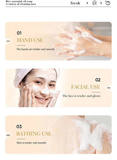 BIOAQUA White Rice Raw Pulp Facial Soap Face Wash Foam Facial Cleanser Moisturizing Whitening Body Bathing Handmade Soap