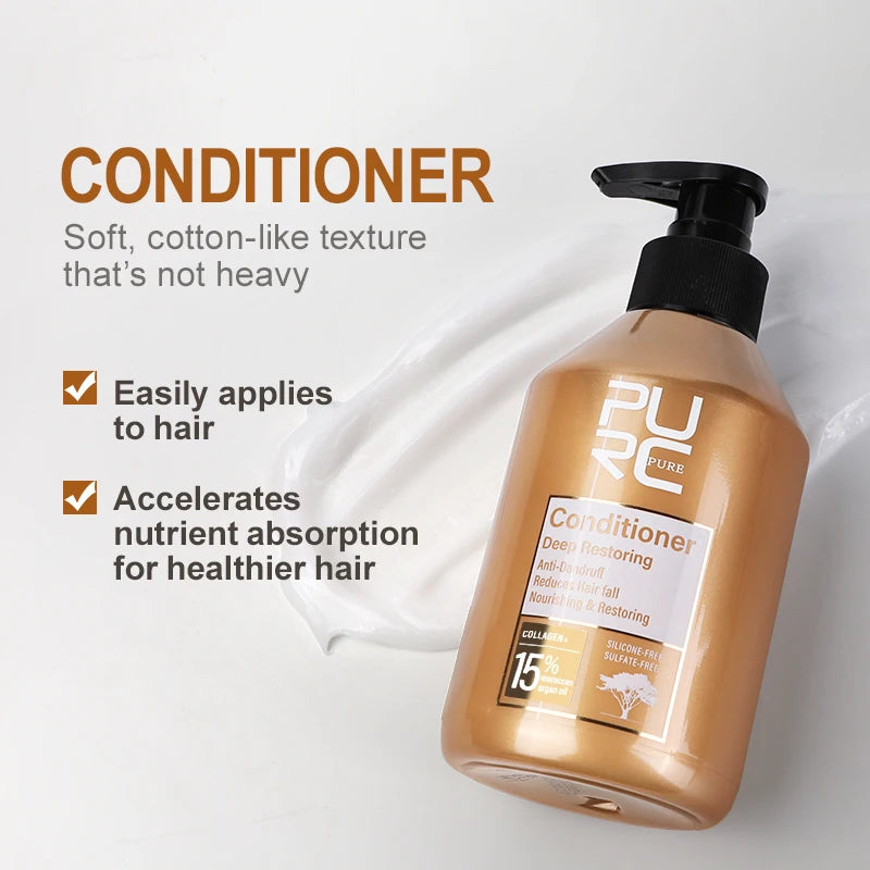 PURC Repair Damaged Hair Treatment  Morocco Argan Oil Amino Acid Keratin Smoothing Sulfate-Free Shampoo Conditioner Set Hair Car