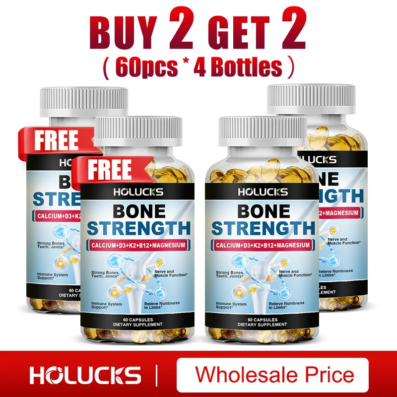 Bone Strength Supplement Capsules with Calcium Magnesium Vitamin D3 K2 Zinc & B12, Bone & Muscle Support - High Absorption