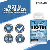 Biotin 20000mcg + Zinc + Keratin Capsules - Hair Growth, Strong Nails, Radiant Skin & Joint Support, Anti-aging Supplements