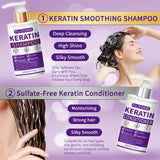 Keratin Shampoo and Conditioner Set, Professional Repairing & Smoothing Treatment for Dry Damaged Hair Anti-Frizz Hydrating Gift