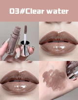 SHAQINUO Water Light Mirror Lip Gloss Lasting Moisturizing Cool Black Silver Gray Pearlescent Fine Sparkling Lipstick Lip Oil