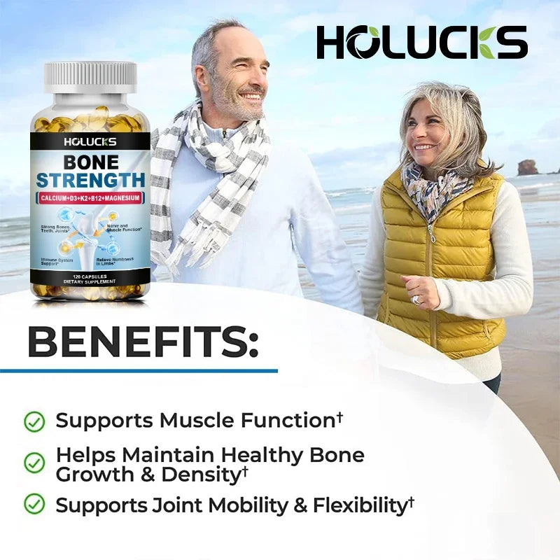 Bone Strength Supplement Capsules with Calcium Magnesium Vitamin D3 K2 Zinc & B12, Bone & Muscle Support - High Absorption