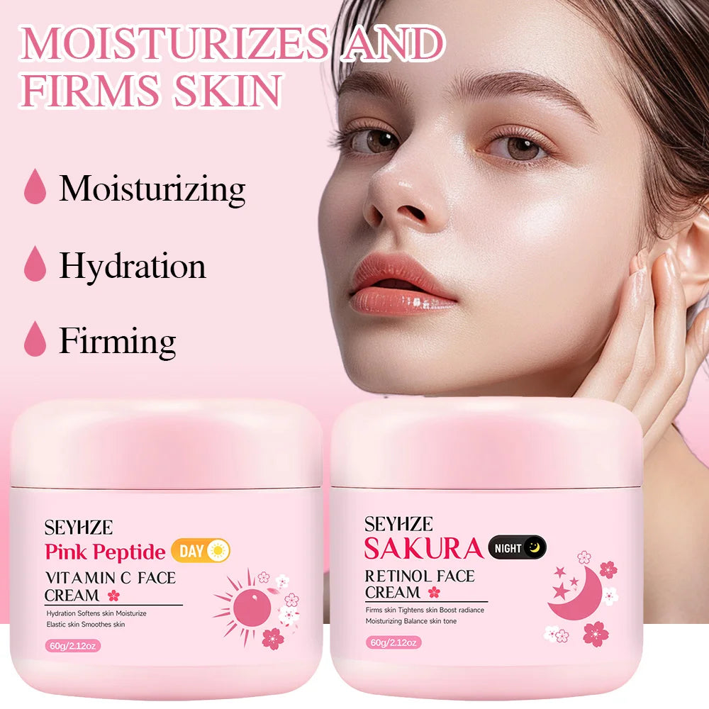 SEYHZE Sakura Day And Night Cream Rich in Retinol + Vitamin C/E Hyaluronic Acid Firming Skin 48H Hydration Brightening Uniform L