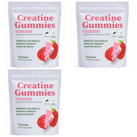 Berry Flavor Sugar Free Creatine Gummies Daily Health Nutrition & Lean Muscle Support，Gluten Free & Non GMO 36 Pieces Per Bag