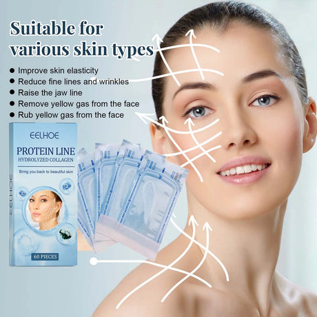 60Pcs Gold Protein Line Fade Wrinkle Firming Facial No Needle Absorbable Smoothing Hydrolyzed Collagen Thread Serum