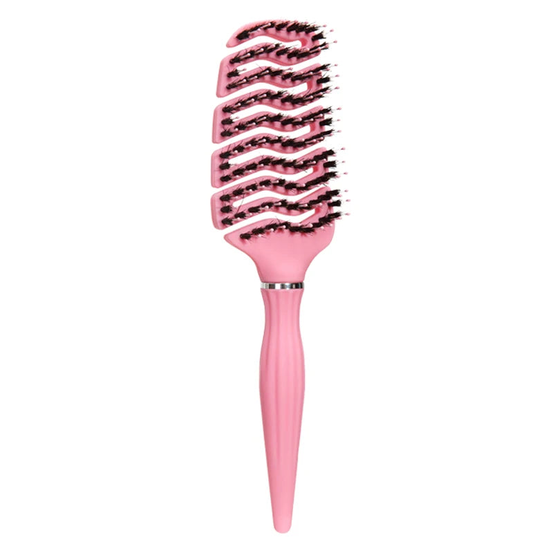 1pcs Curved Vented Boar Bristle Comb Professional Scalp Massage Comb Detangling Curl Anti-static Hairbrush Salon Styling Tool