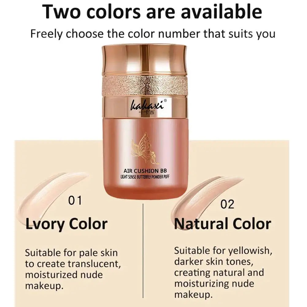 Butterfly Cushion BB Cream,Moisturizing Concealer Makeup Base BB Liquid Foundation,Butterfly Air Cushion Powder Puff CC Cream