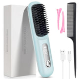USB Charging Portable Hair Straightener Brush, Cordless Straightening Comb LED Display & Ceramic Coating, Ionic Technology
