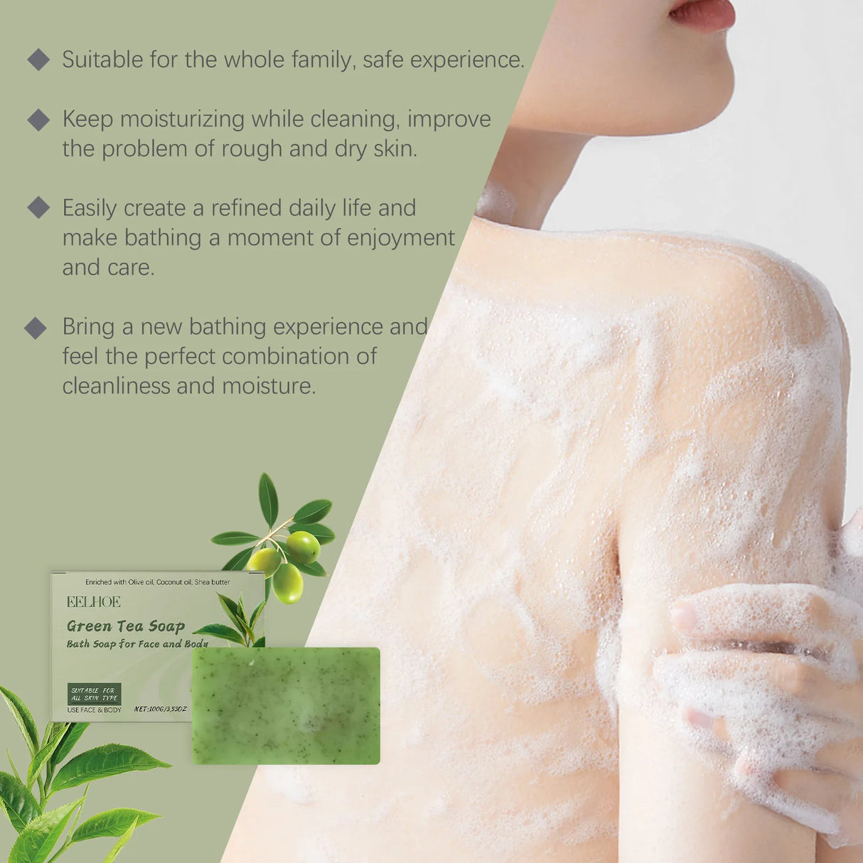 Eelhoe Green Tea Bath Soap Keep Moisturizing Dryness Removing Exfoliate Deeply Wash Reduce Dark Hand Made Body Nourishing Soaps