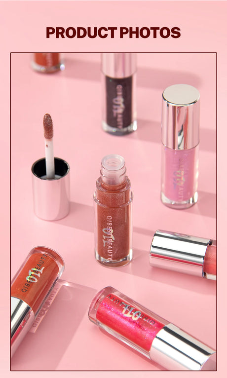 Qibest 8 Colors Moisturizing Diamond Shimmer Glitter Lip Gloss Makeup Sparkling Glitter Liquid Lipstick Pearl Lipgloss Tint