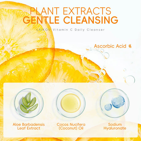 LAIKOU Vitamin C Daily Cleanser Brightening Face Wash Deep Cleansing Moisturizing Skin Tone Even Treatment