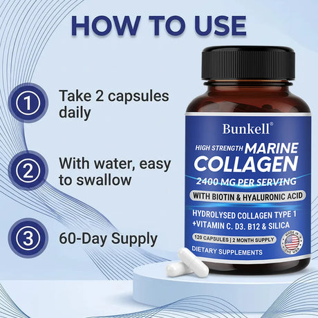 Marine Collagen 2400 Mg | Contains Hyaluronic Acid, Vitamin C and Biotin | High Strength Collagen Supplement for Men and Women