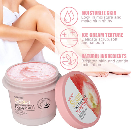 Honey Peach Body Scrub Cream Deeply Cleansing Exfoliating Scrub for Smooth & Glowing Skin Dead Skin Removal Moisturizing