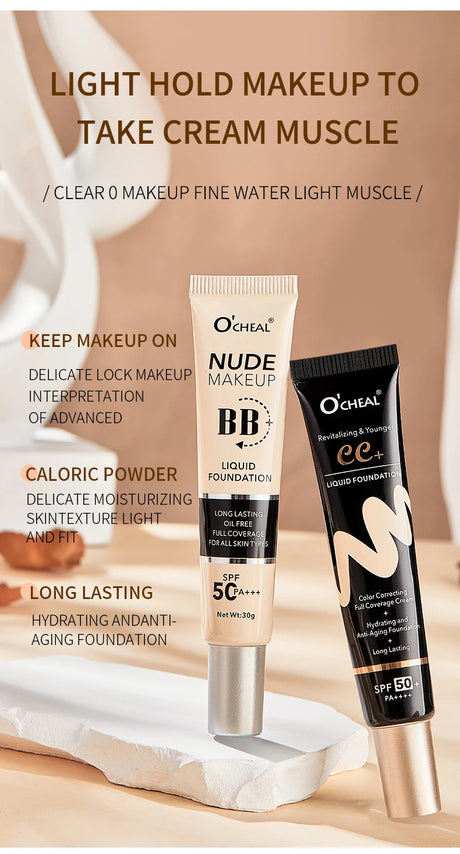 Ocheal 30g BB/CC sunscreen Cream SPF 50/PA+++ Facial Liquid Foundation Cream Long Lasting Coverage Oil Free All Skin Makeup