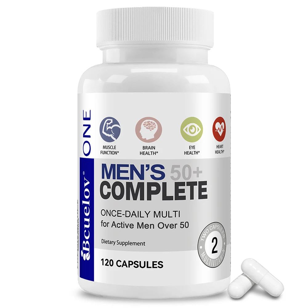Men's 50+ Daily Super Multivitamin, High Potency Formula for Brain, Eye & Heart Health, Vitamins A C D E K B1 to B12 Gluten Free