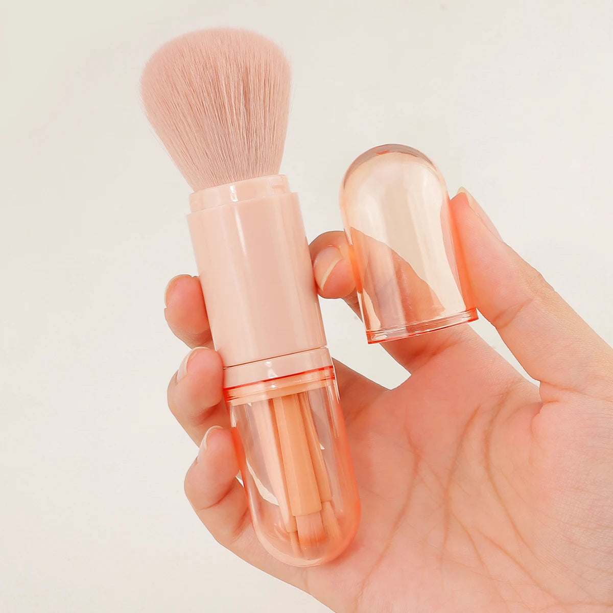 4in1 Travel Makeup Brushes Set Retractable Kabuki Brush and 3 Small Brushes For Eye With Soft Bistles Small Portable For Touchup