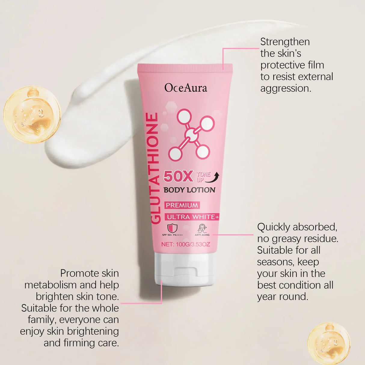 Glutathione Niacinamide Body Lotion Skin Brightening Hydrate Revitalize Even Skin Tone Whitening Face Bleaching Lightening Care