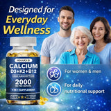 Calcium + D3 + K2 + B12 Capsules, Strength Bone & Teeth, Muscle Health, Replenish Joints, Support Immune Function