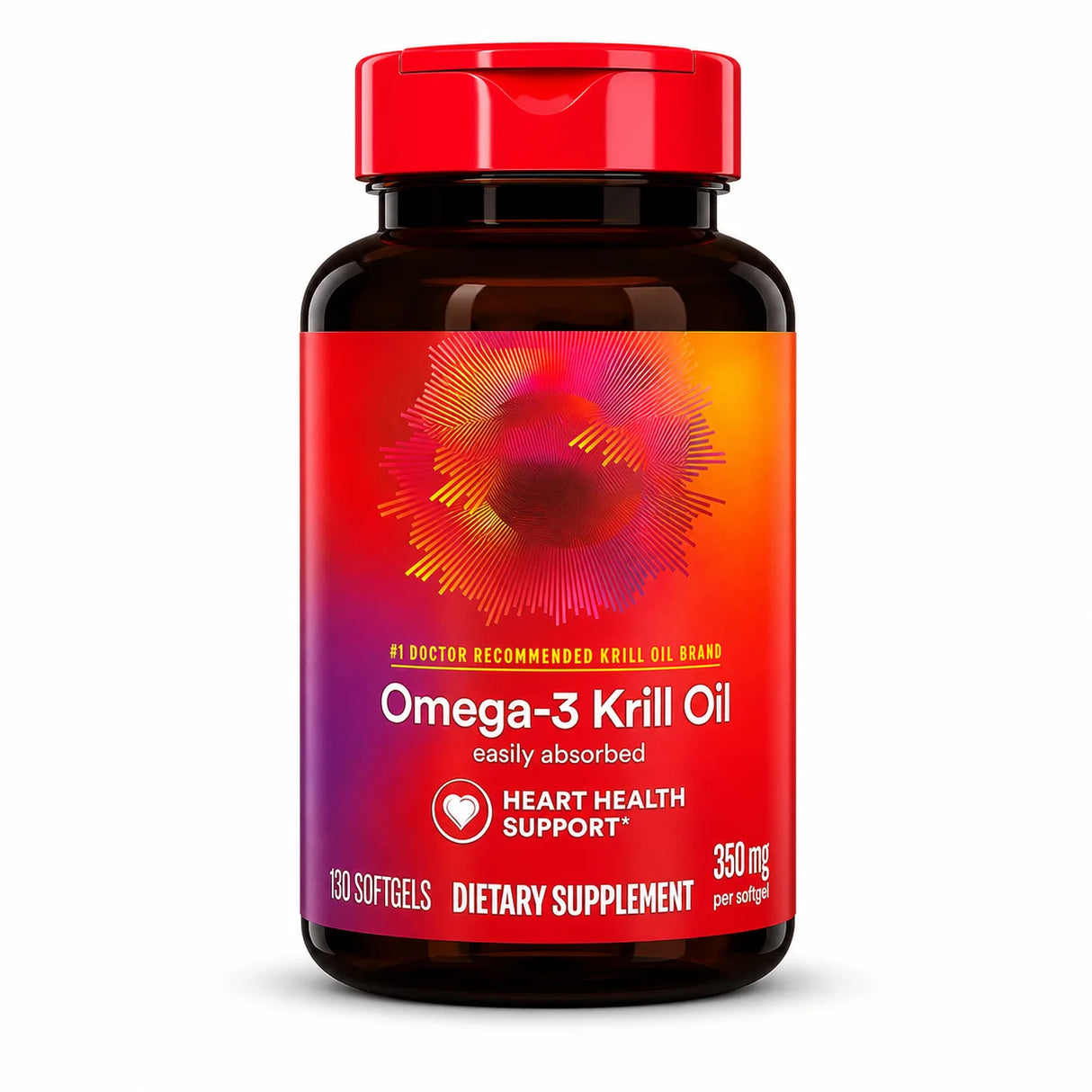Omega-3 Krill Oil 350mg Softgels 130 Count, EPA DHA with Phospholipids & Astaxanthin, Daily Wellness Support for Men & Women