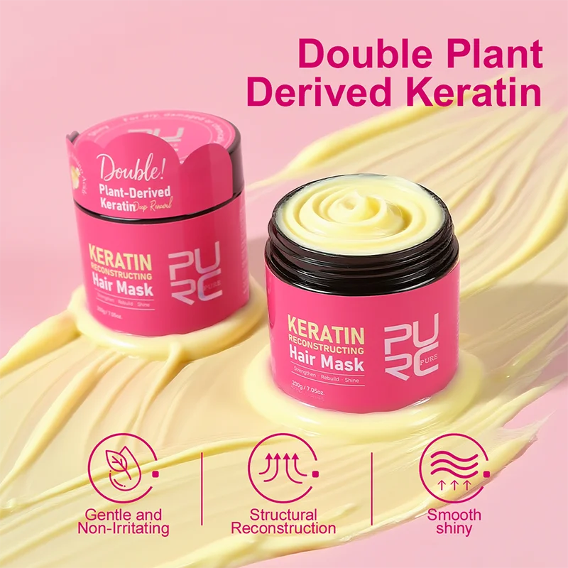 PURC Keratin Reconstruction Hair Mask Smoothing Softness Reduces Dryness Frizz Collagen Nourish Hair Conditioner 200g